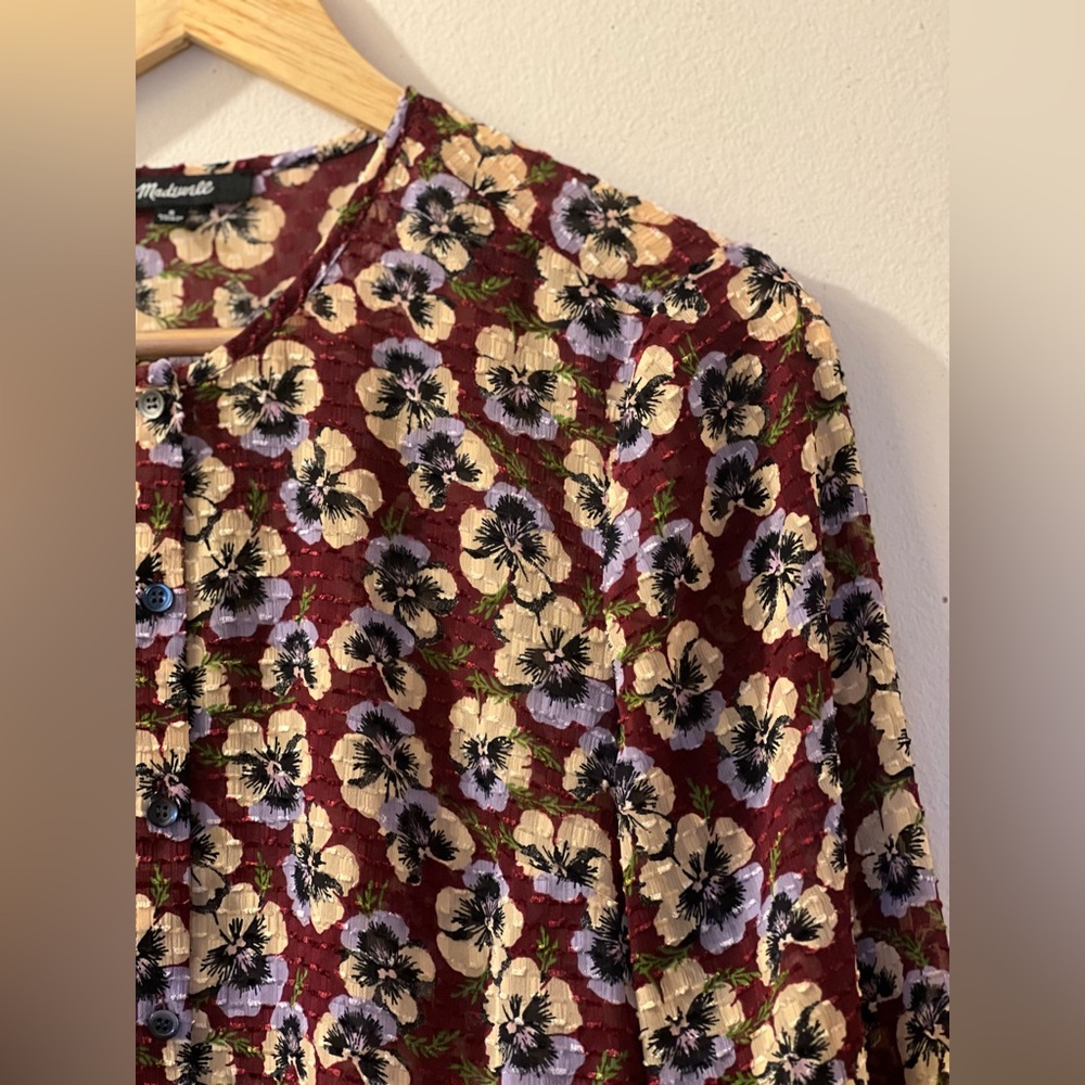 Madewell Drawstring Ruffle-Hem Top in Viola Floral - Picture 4 of 13